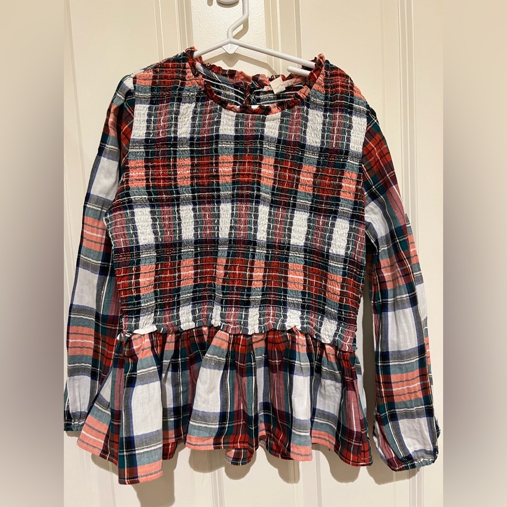 Crewcuts jcrew tartan peplum girl top size14